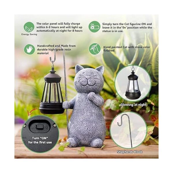 Estatua de jardín solar para gato arte de jardín con