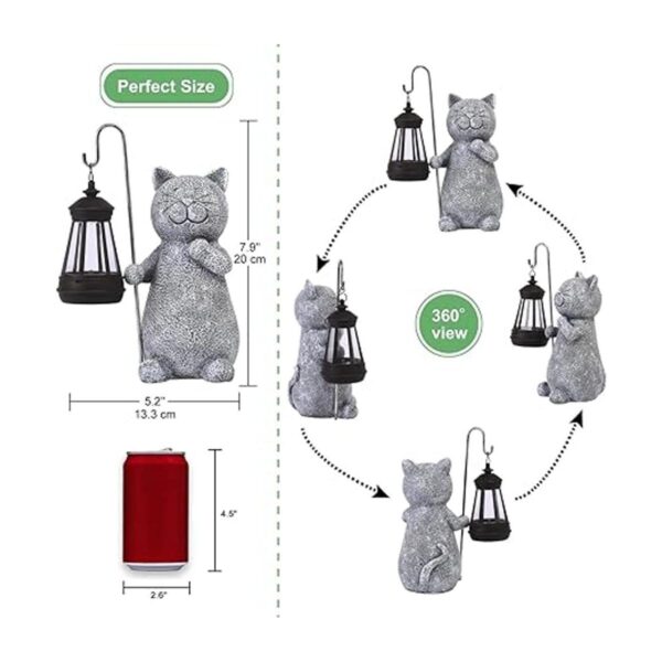 Estatua de jardín solar para gato arte de jardín con
