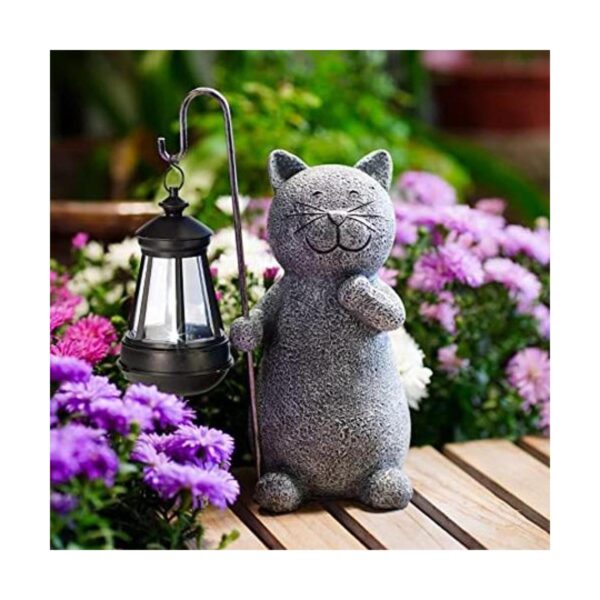 Estatua de jardín solar para gato arte de jardín con