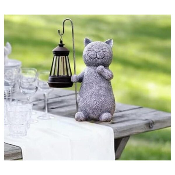 Estatua de jardín solar para gato arte de jardín con