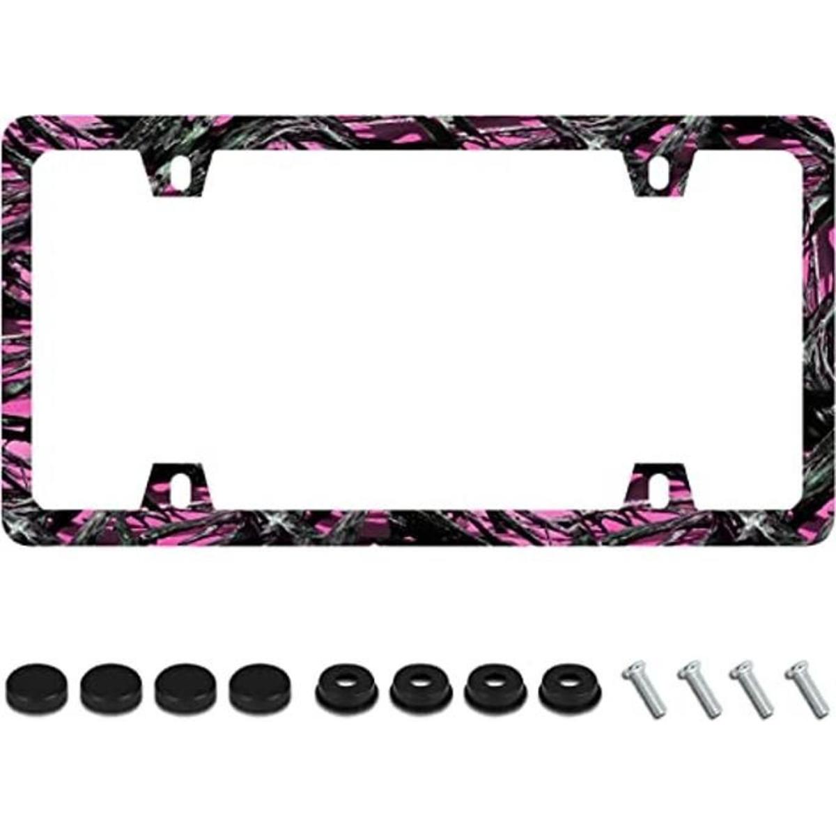 Marco de placa de matrícula de camuflaje rosa con diseño