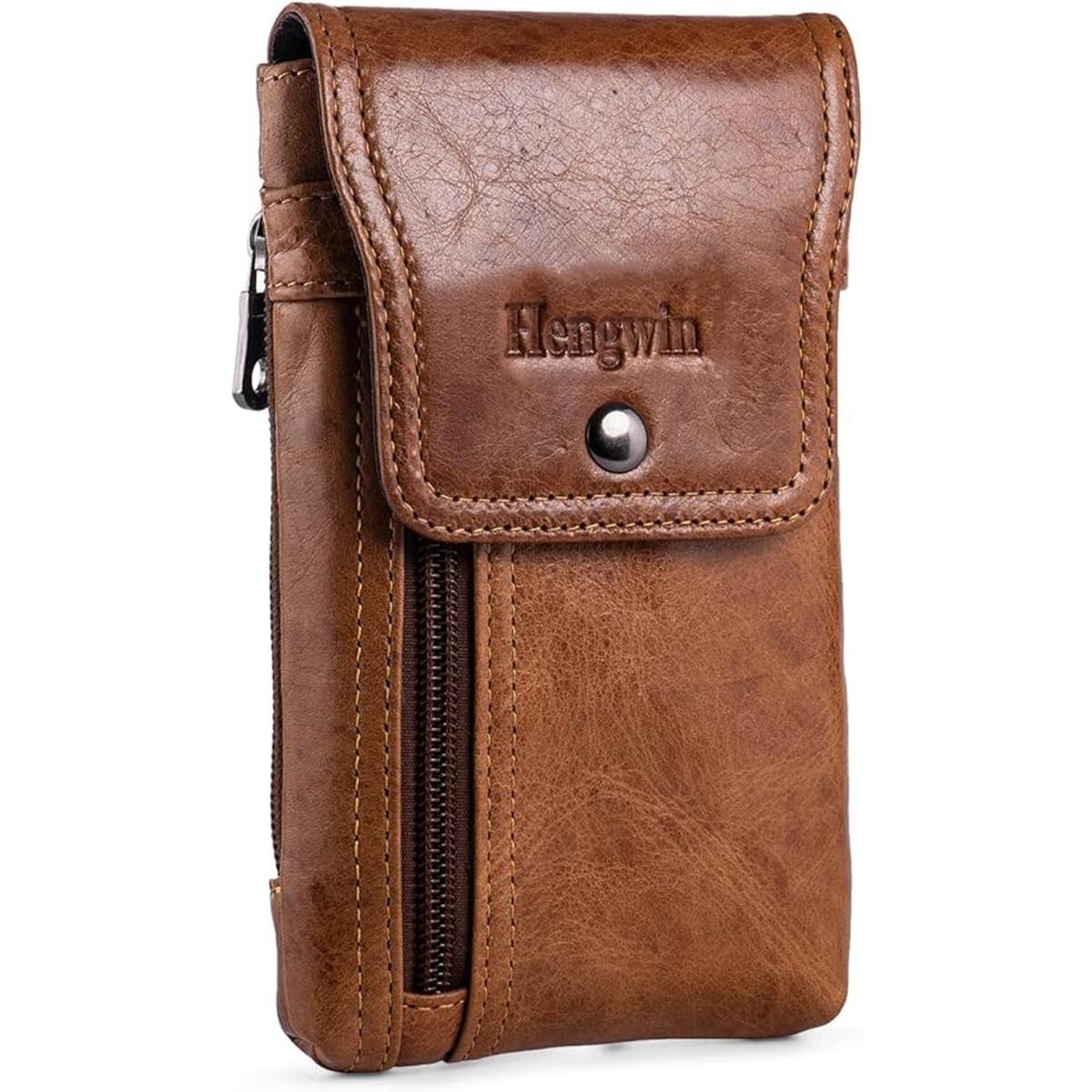Hengwin Funda de cuero con clip para cinturón de teléfono