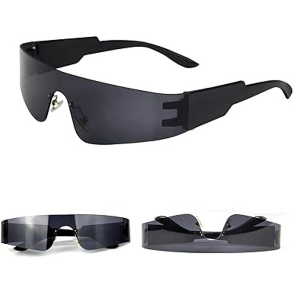 Gafas de sol futuristas envolventes de moda Y2K plateadas_4