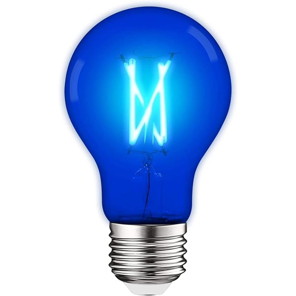 Luxrite Bombilla LED azul Edison A19 4.5 W equivalente a