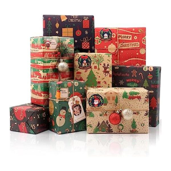 Juego de papel de regalo de Navidad 8 hojas de papel de