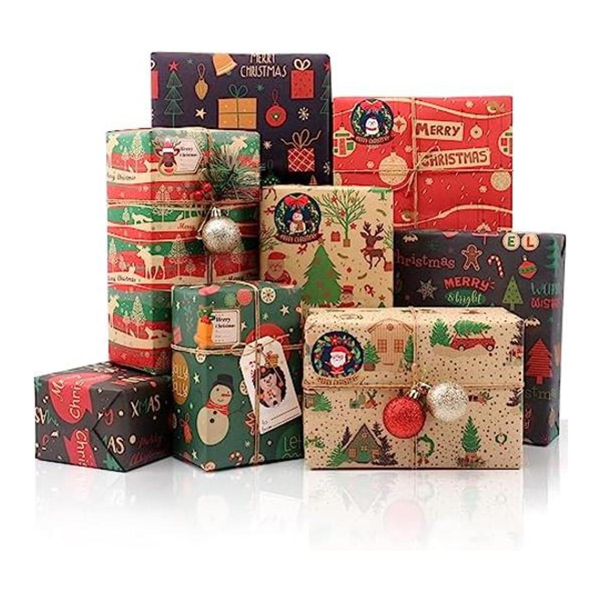 Juego de papel de regalo de Navidad 8 hojas de papel de