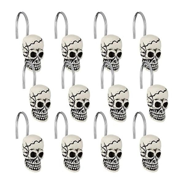 12 ganchos para cortina de ducha con calavera anillos
