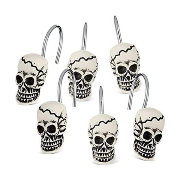 12 ganchos para cortina de ducha con calavera anillos