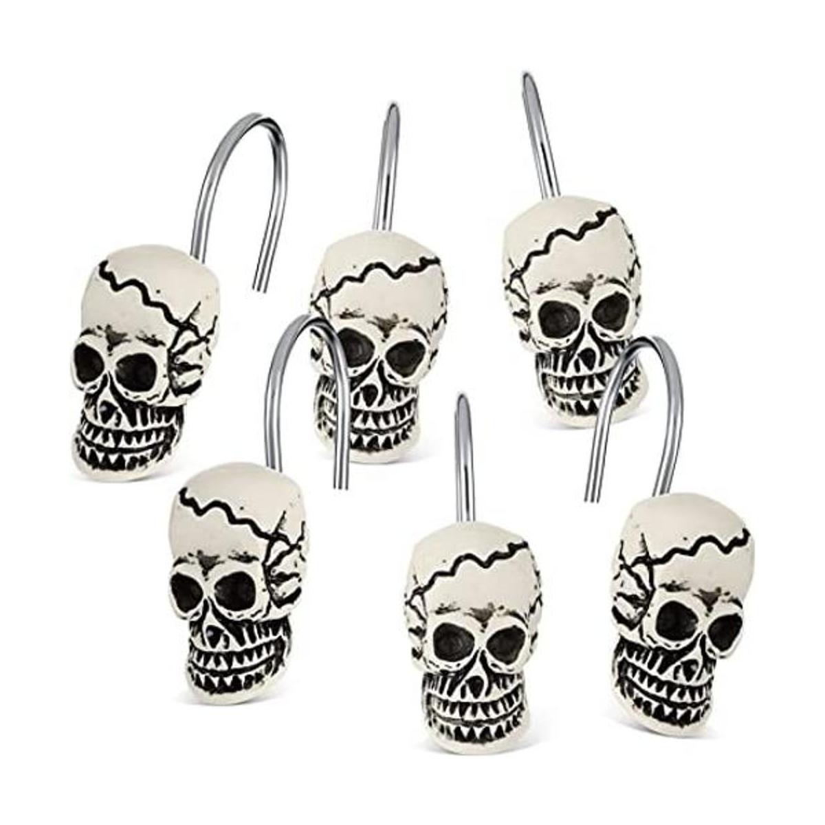 12 ganchos para cortina de ducha con calavera anillos