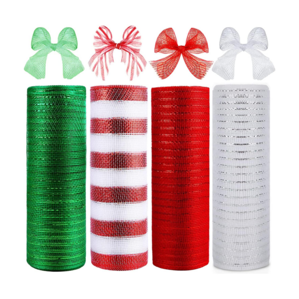 4 rollos de cinta de malla de polietileno de Navidad 10 x