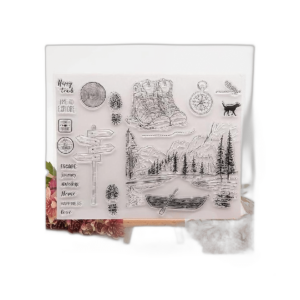 Forest Mountain Lake Scenery Sellos transparentes con_1