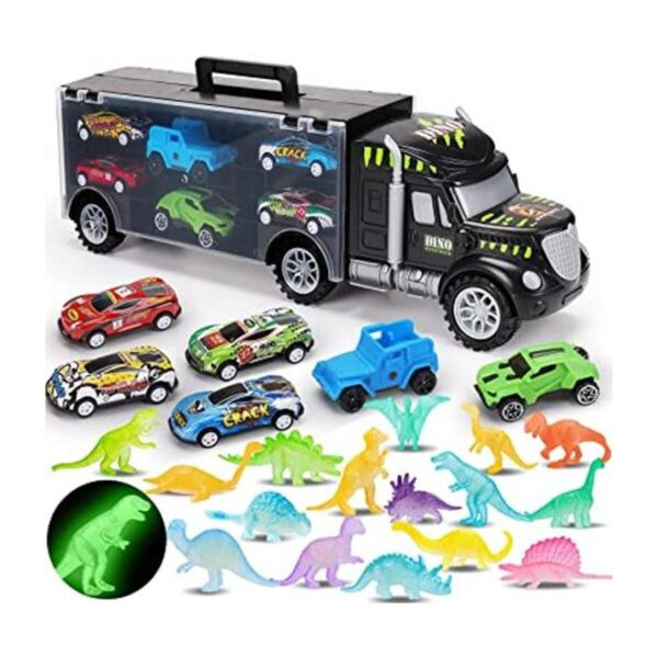 Dinosaur Transport Toy Trucks with 16 Glowing Dino Figures_1