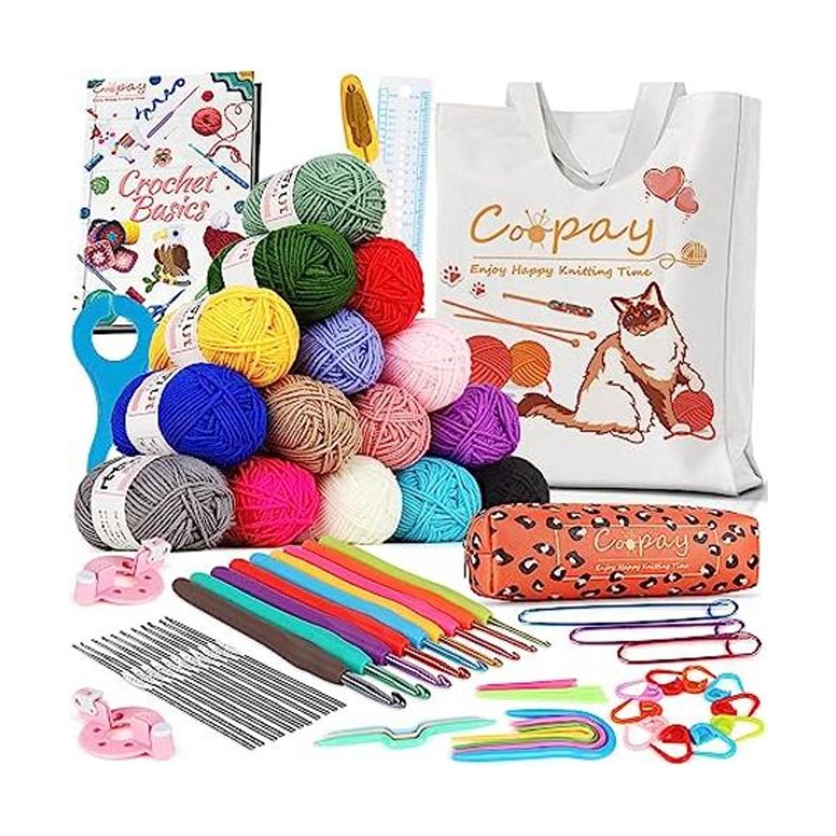Coopay Kit de ganchillo para principiantes con hilo de 15