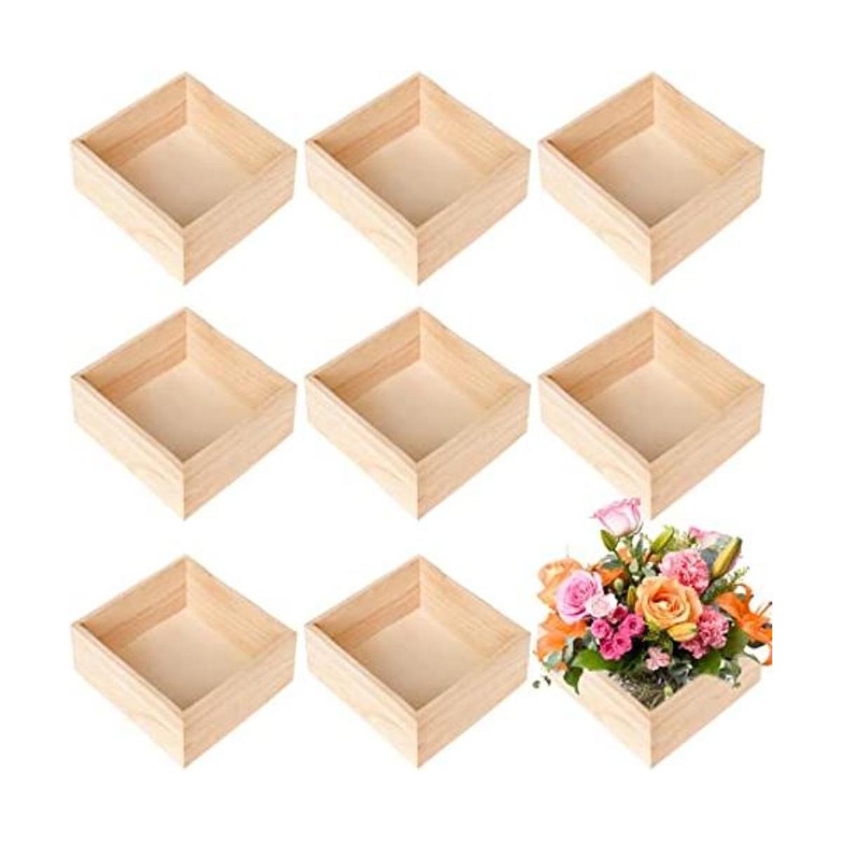 8 Pack Unfinished Wooden Box 6 x 6 Inch Square Rustic