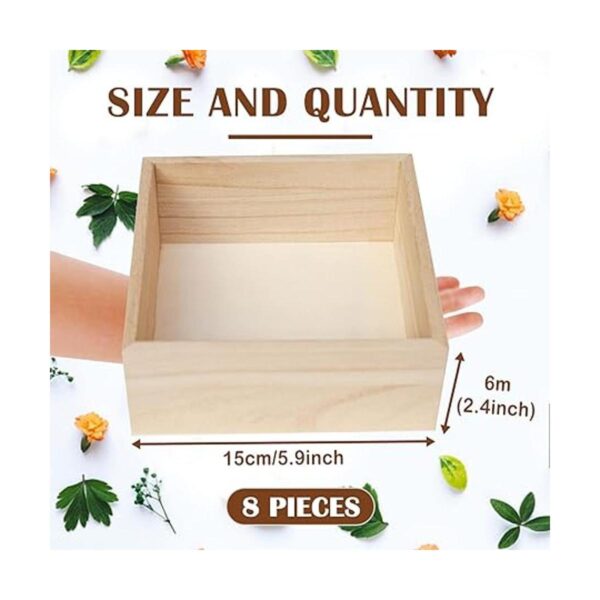 8 Pack Unfinished Wooden Box 6 x 6 Inch Square Rustic
