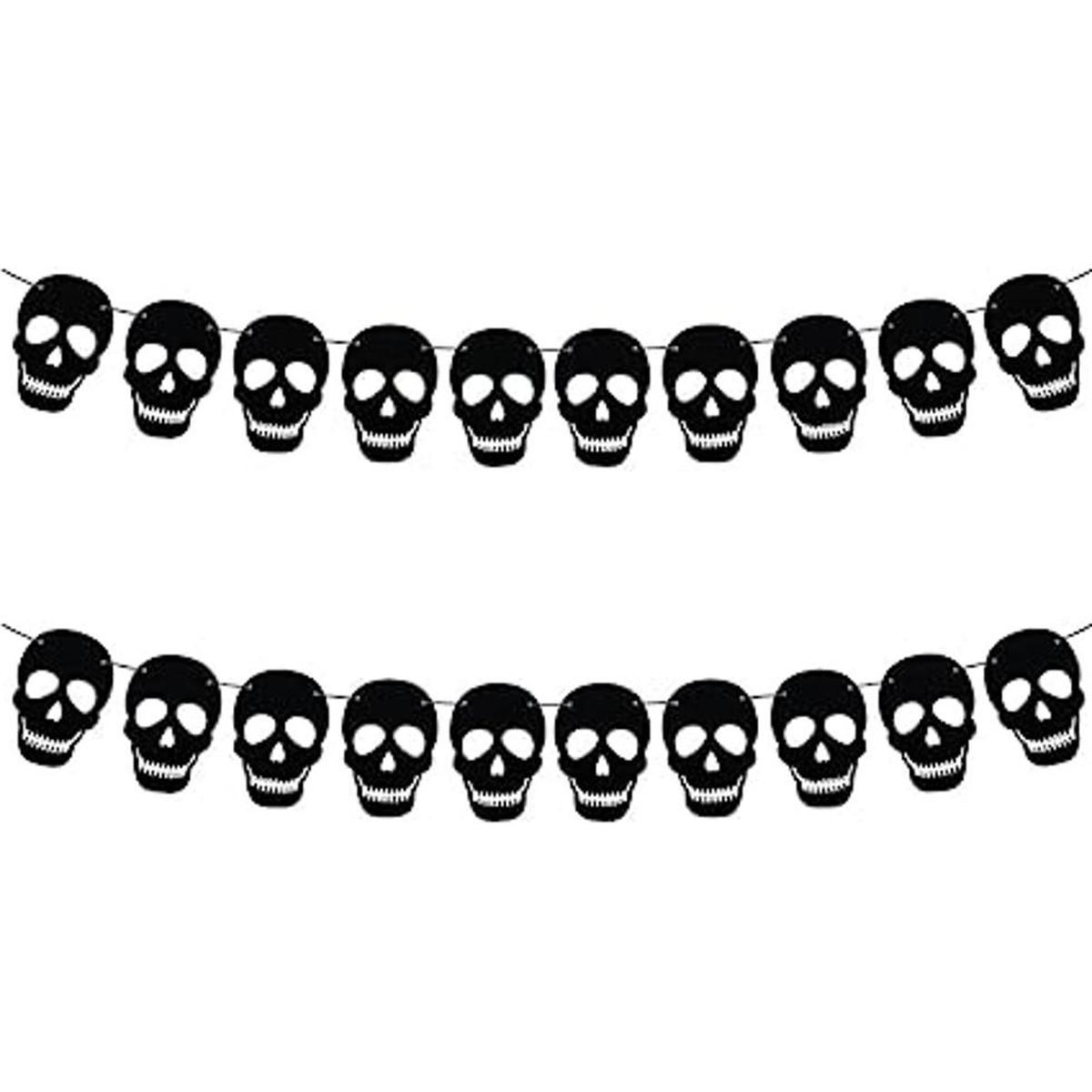 SaktopDeco Paquete de 2 guirnaldas de calavera de fieltro