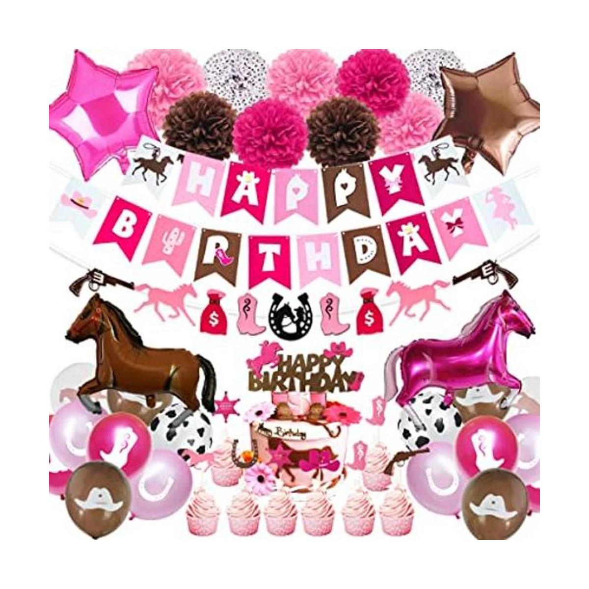 Decoración de fiesta de cumpleaños rosa vaquera