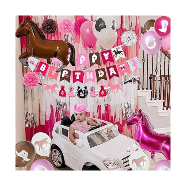 Decoración de fiesta de cumpleaños rosa vaquera
