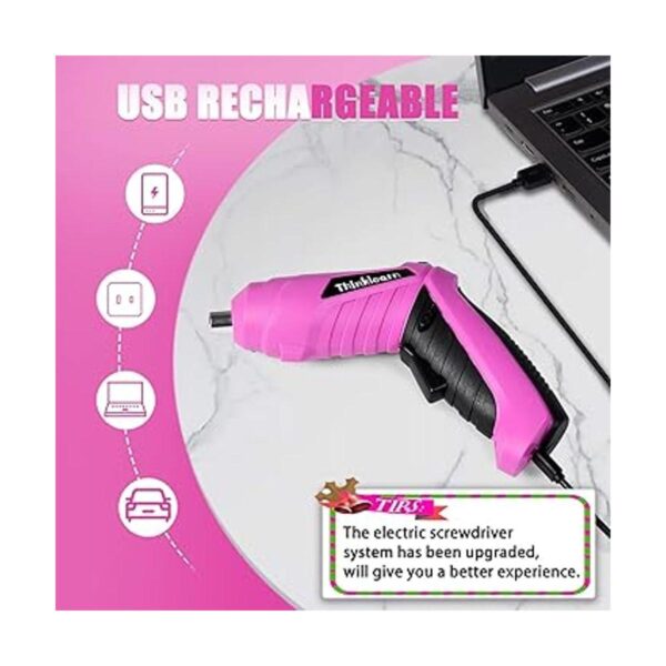 Pink Tool Set 205 Piece Home Tool Kit with 3.6V Electric_5