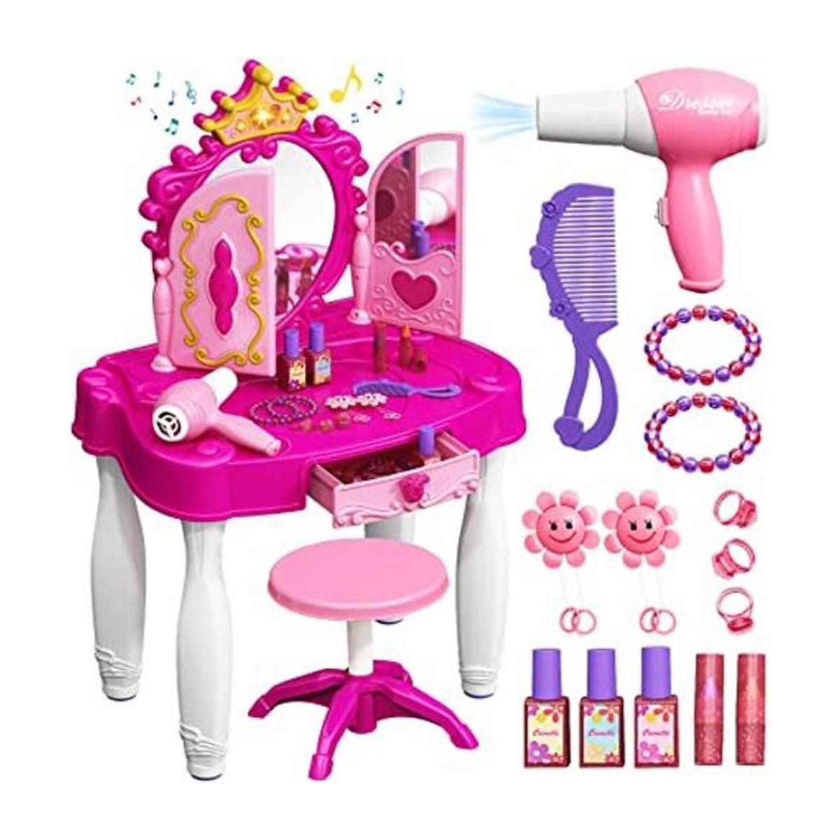 Eohemeral Kids Vanity Makeup Table with Mirror and Chair