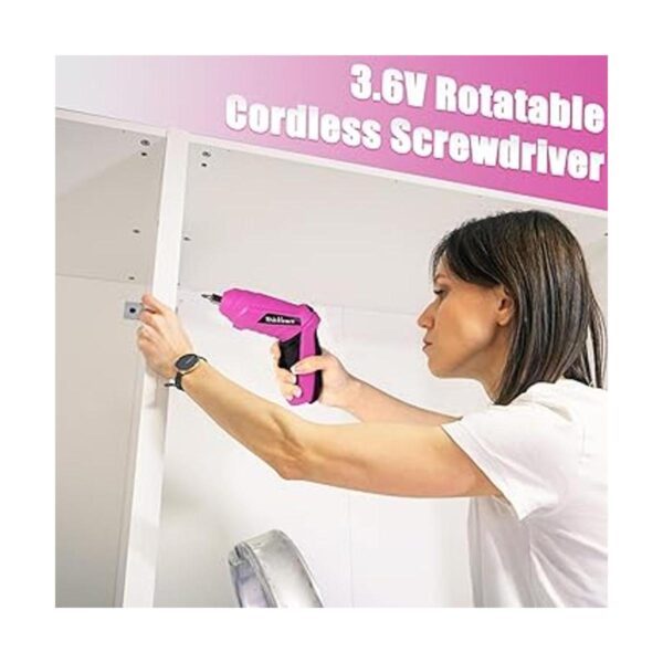 Pink Tool Set 205 Piece Home Tool Kit with 3.6V Electric_4