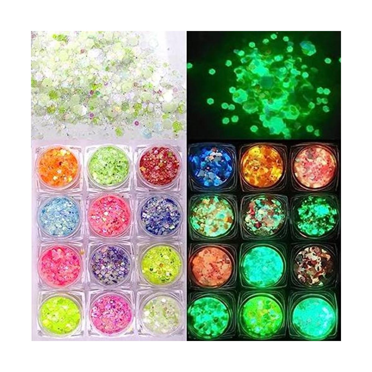 12 colores Night Glow Chunky Glitters Flakes Luminous Neon