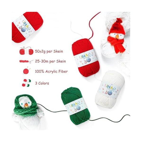 LIHAO Hilo de 3 madejas para tejer hilo temático navideño