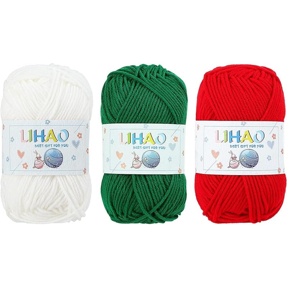 LIHAO Hilo de 3 madejas para tejer hilo temático navideño