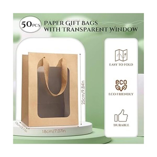 50 bolsas de regalo de papel con ventana transparente