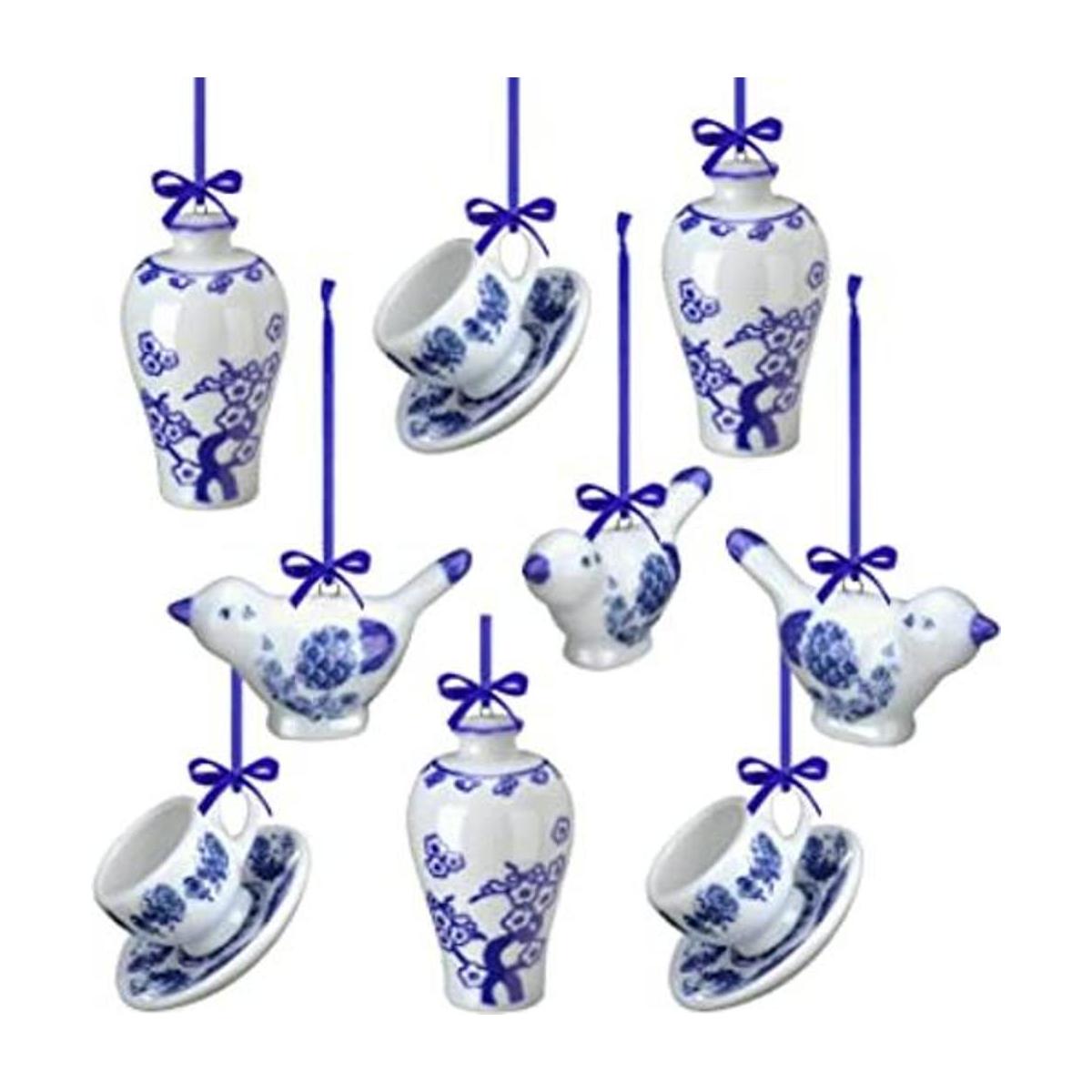 Funtery 9 piezas de adornos chinoiserie de porcelana azul