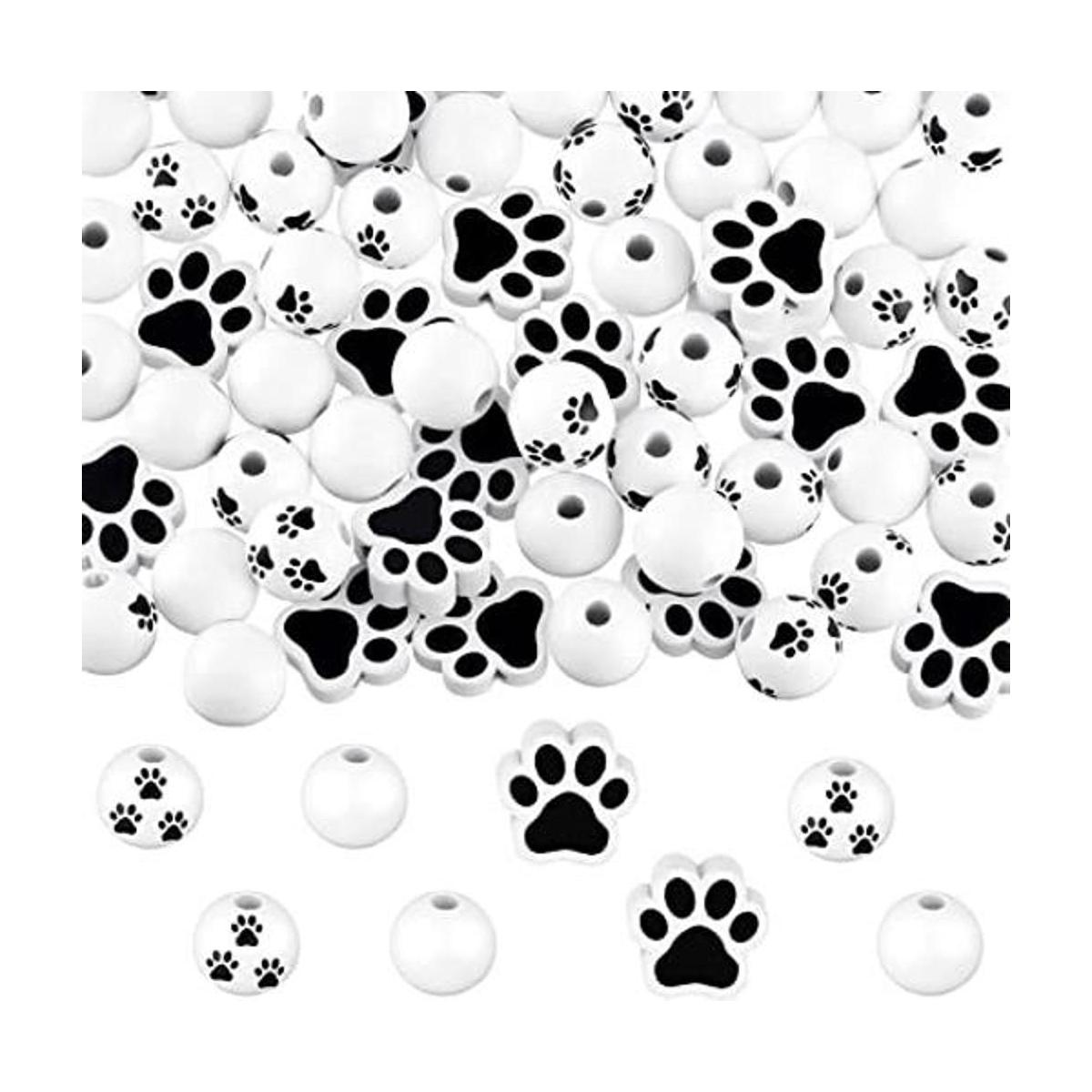 120 cuentas de madera de pata cuentas de huella de perro