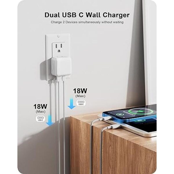 VHBW Cargador de pared doble USB C para iPhone 14 PD 3.0_2