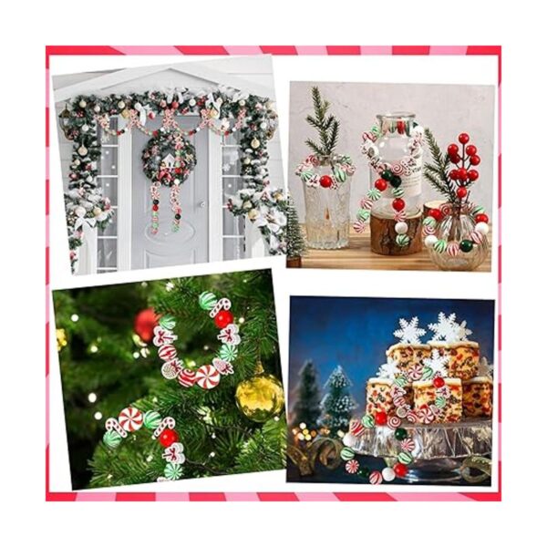 200 Pcs Christmas Wooden Beads Candy Cane Wood Beads Xmas