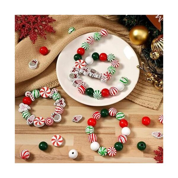 200 Pcs Christmas Wooden Beads Candy Cane Wood Beads Xmas