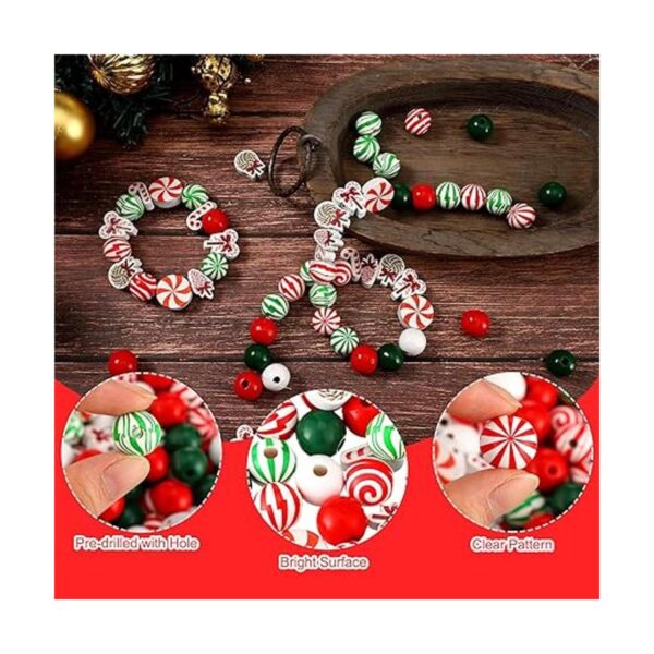 200 Pcs Christmas Wooden Beads Candy Cane Wood Beads Xmas