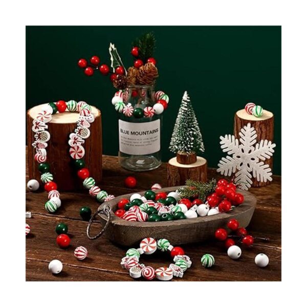 200 Pcs Christmas Wooden Beads Candy Cane Wood Beads Xmas