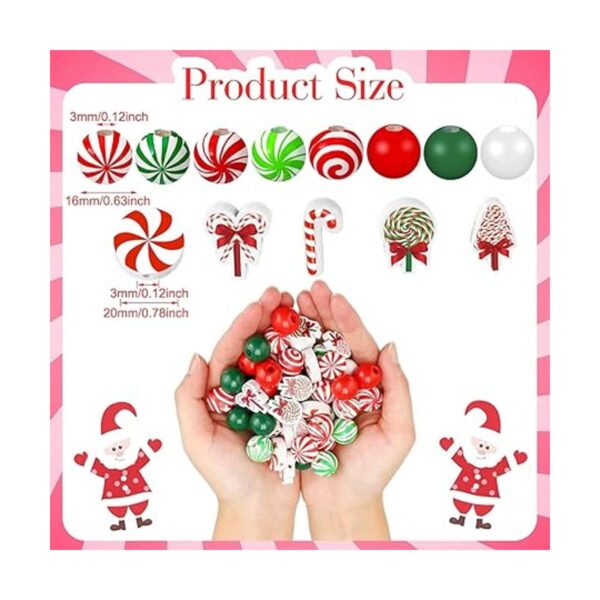 200 Pcs Christmas Wooden Beads Candy Cane Wood Beads Xmas