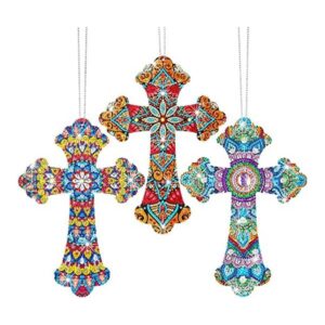 Juego de 3 piezas de pintura de diamante colgante de cruz