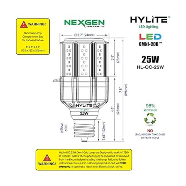 Lámpara LED OmniCob de alto rendimiento de 25 W 360