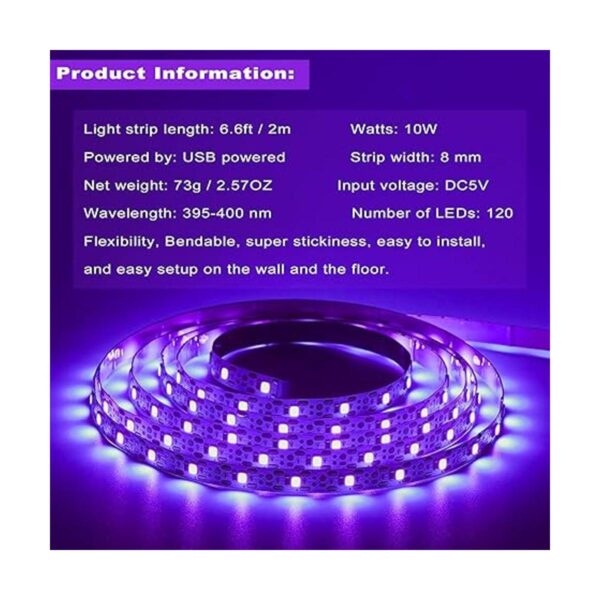 Tiras LED de luz negra de 6.6 pies 120 cuentas de_2