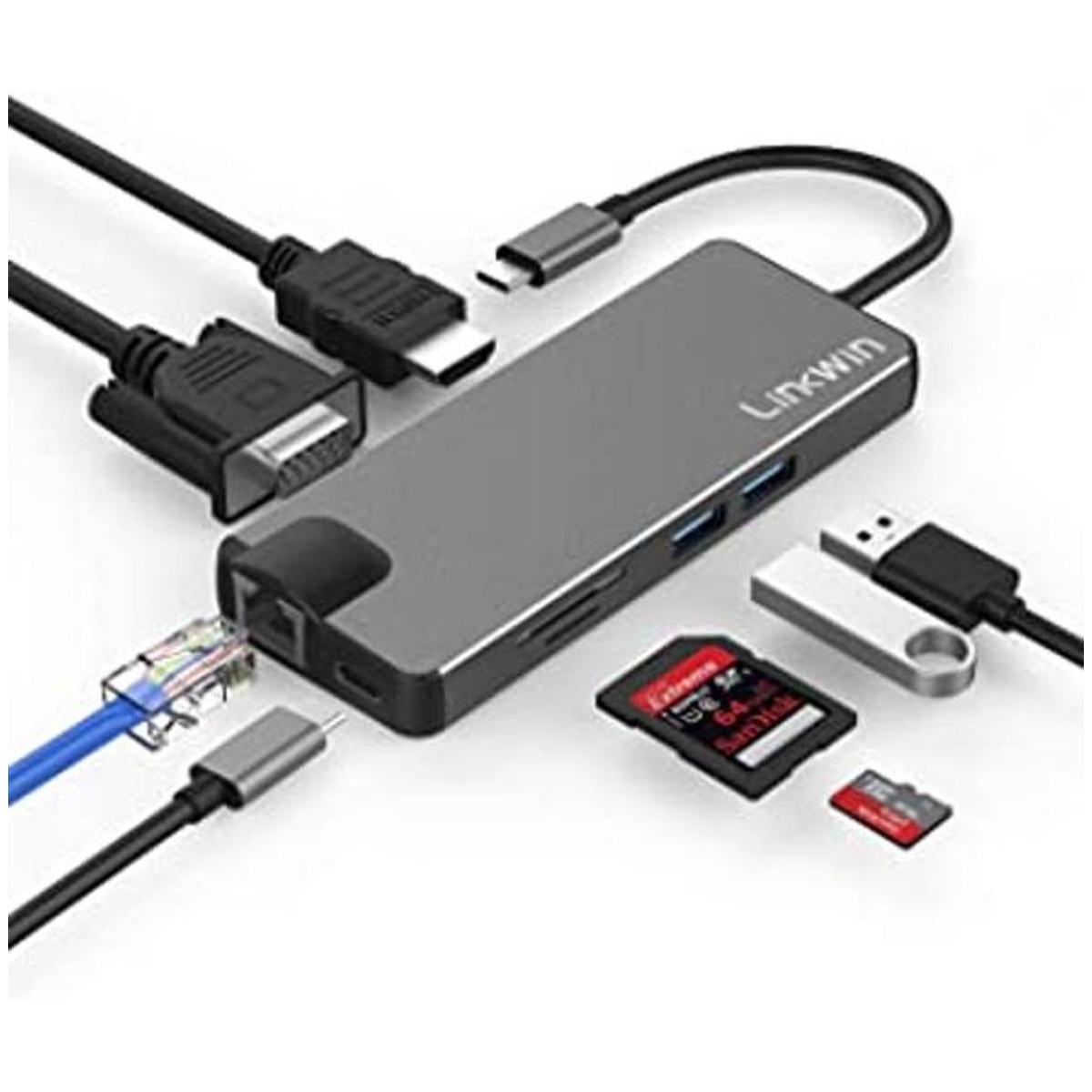 Concentrador USB C adaptador USB C 8 en 1 Linkwin con