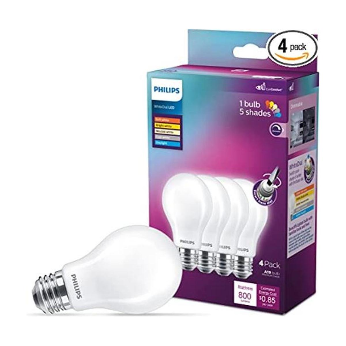Philips LED Esfera blanca sin parpadeo A19 regulable