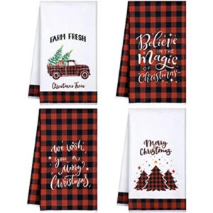 Paquete de 4 toallas de cocina de Navidad a cuadros de