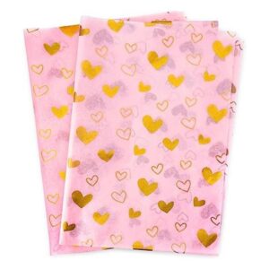 Papel de seda rosa con corazón dorado a granel 20 x 28_1