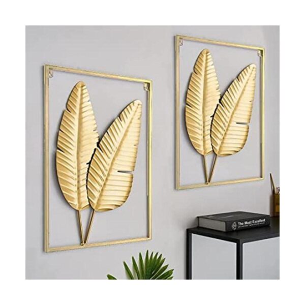 Juego de 2 decoraciones de pared de metal dorado_1