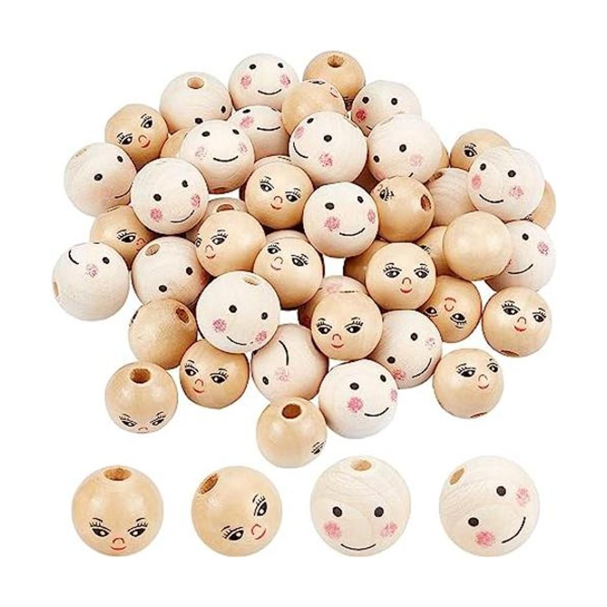 PH PandaHall 52 cuentas de madera de cara sonriente de