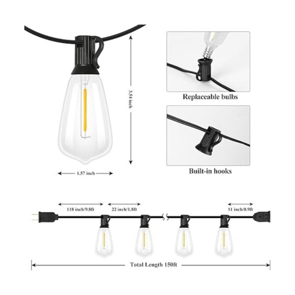 Brightever Cadena de luces para exteriores de 150 pies_3