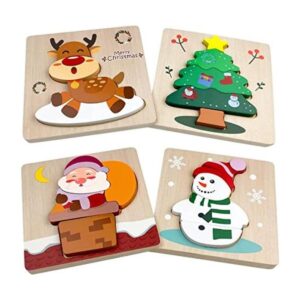 Anditoy Paquete de 4 rompecabezas de madera de Navidad_1