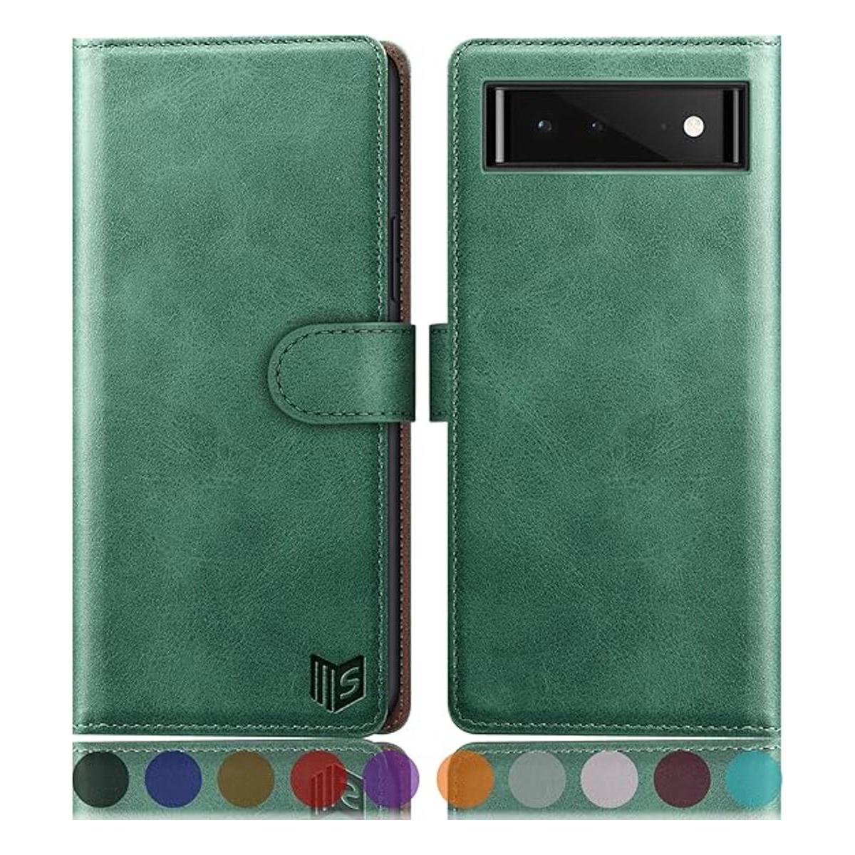 SUANPOT Funda tipo cartera PU Google Pixel 6A verde mar