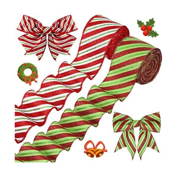 2 rollos de cinta de Navidad con alambre rojo y verde